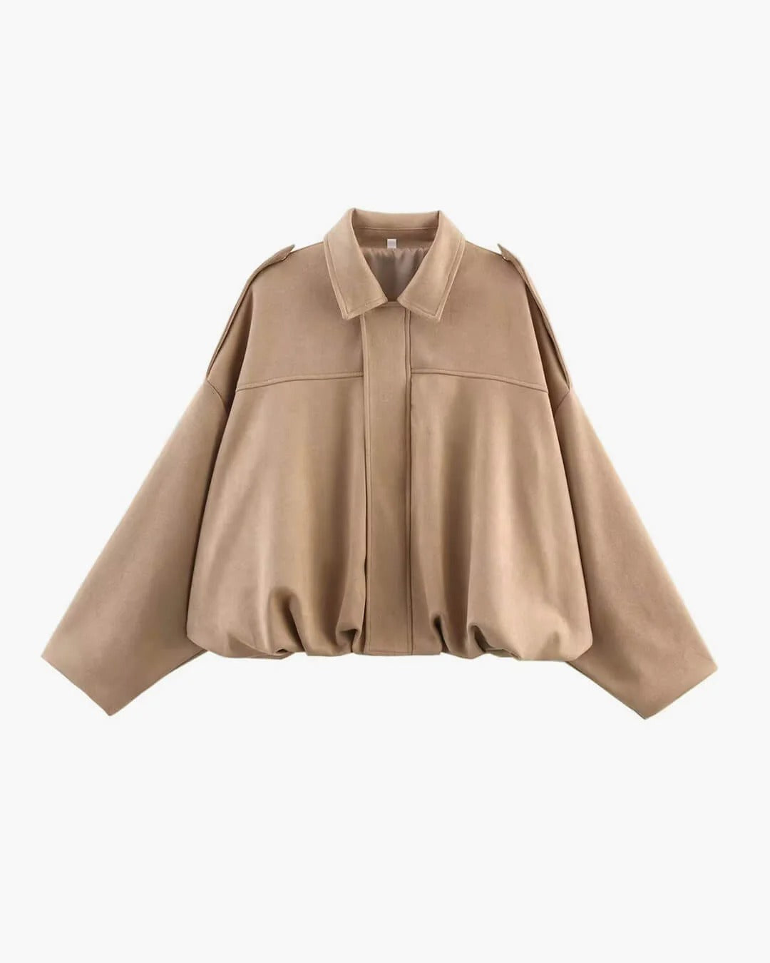 Faux Suede Bomber Jacket with Structured Shirt Collar - Khaki