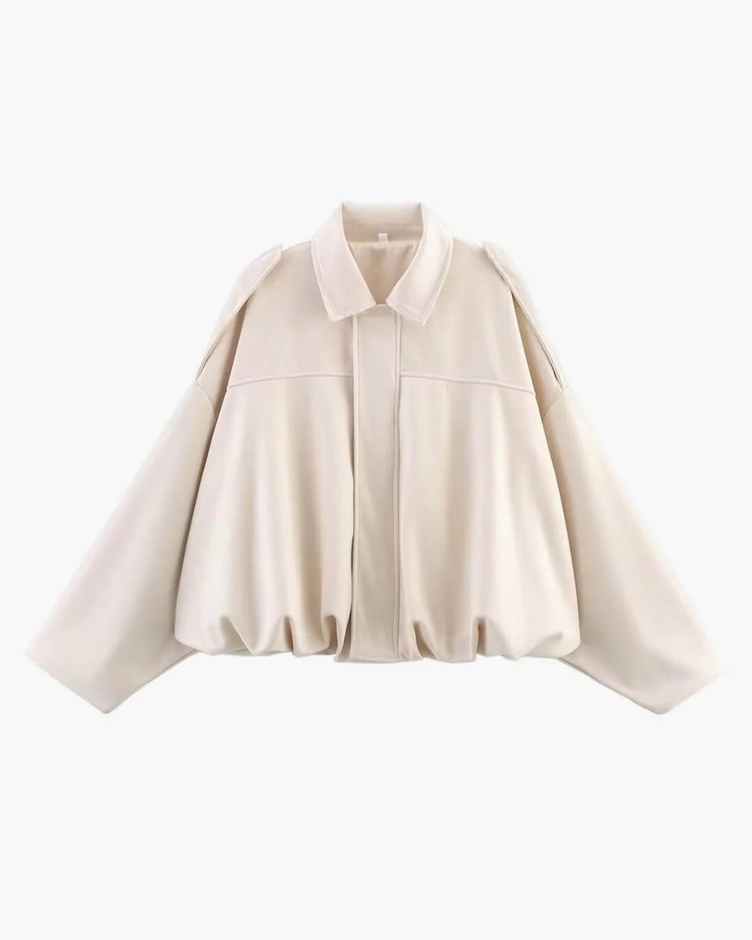 Faux Suede Bomber Jacket with Structured Shirt Collar - White