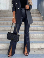 High Waist Faux Leather Flare Pants with Smooth Finish