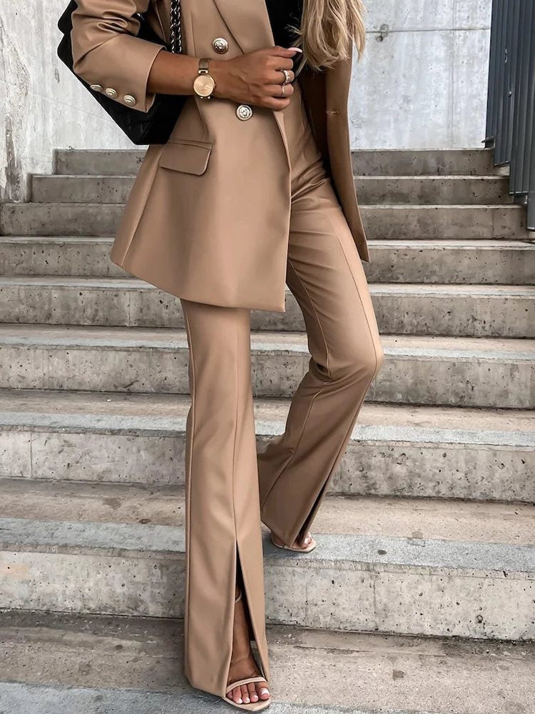 High Waist Faux Leather Flare Pants with Smooth Finish