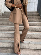 High Waist Faux Leather Flare Pants with Smooth Finish