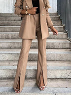 High Waist Faux Leather Flare Pants with Smooth Finish