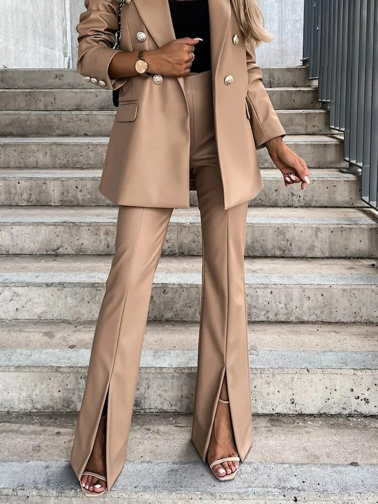 High Waist Faux Leather Flare Pants with Smooth Finish