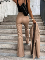 High Waist Faux Leather Flare Pants with Smooth Finish