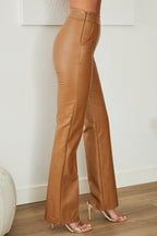 High Waist Faux Leather Straight Leg Pants with Clean Line