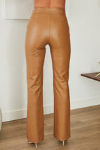 High Waist Faux Leather Straight Leg Pants with Clean Line