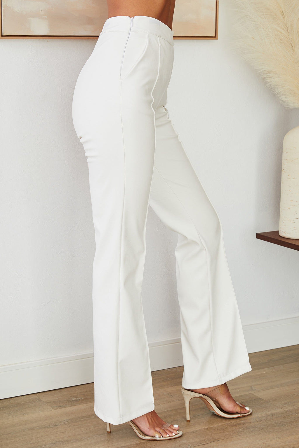 High Waist Faux Leather Straight Leg Pants with Clean Line