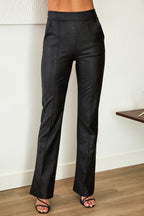 High Waist Faux Leather Straight Leg Pants with Clean Line