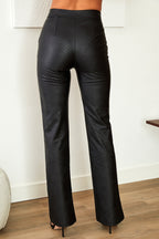 High Waist Faux Leather Straight Leg Pants with Clean Line