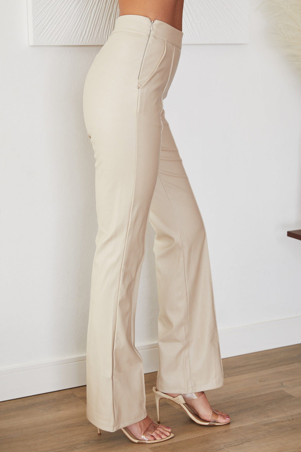 High Waist Faux Leather Straight Leg Pants with Clean Line