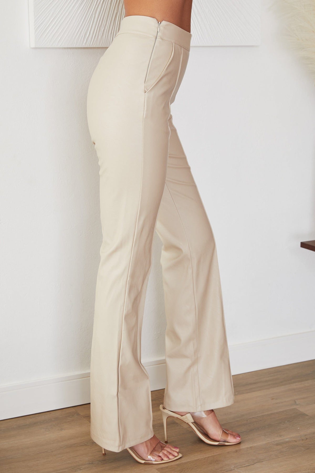 High Waist Faux Leather Straight Leg Pants with Clean Line