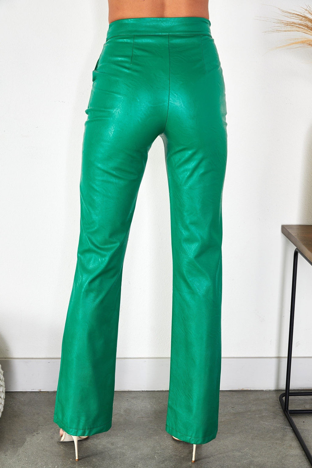 High Waist Faux Leather Straight Leg Pants with Clean Line