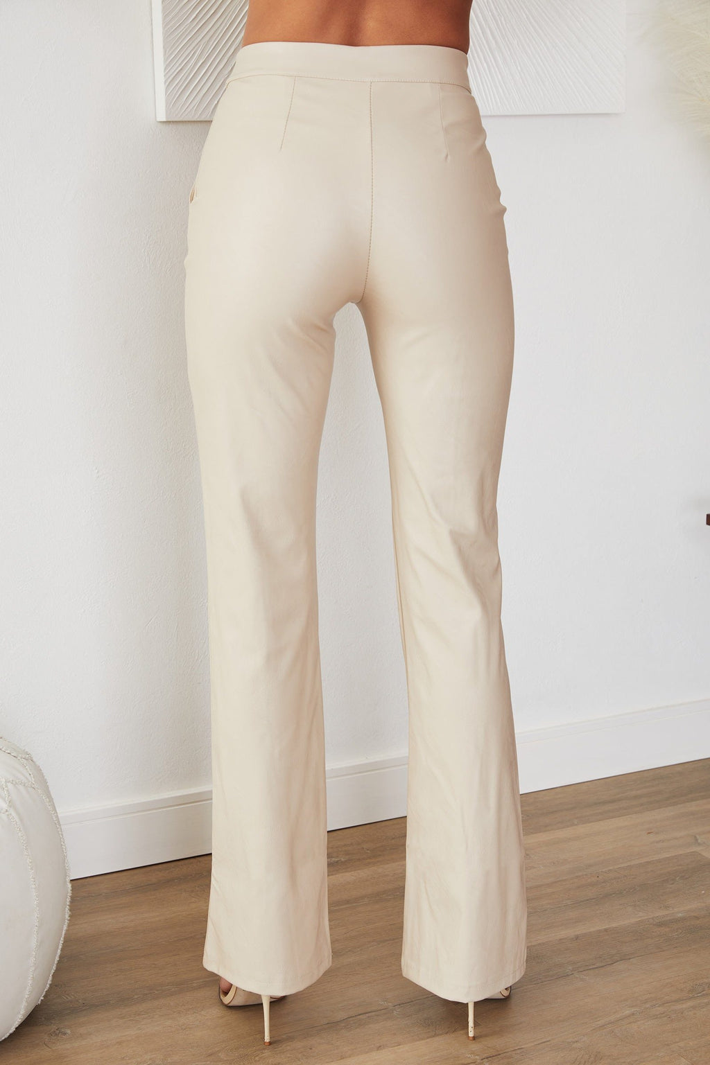 High Waist Faux Leather Straight Leg Pants with Clean Line