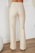 High Waist Faux Leather Straight Leg Pants with Clean Line