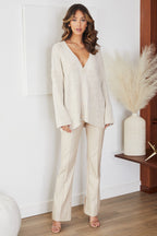 High Waist Faux Leather Straight Leg Pants with Clean Line