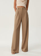 High Waist Tailored Wide Leg Pants with Clean Finish - Camel