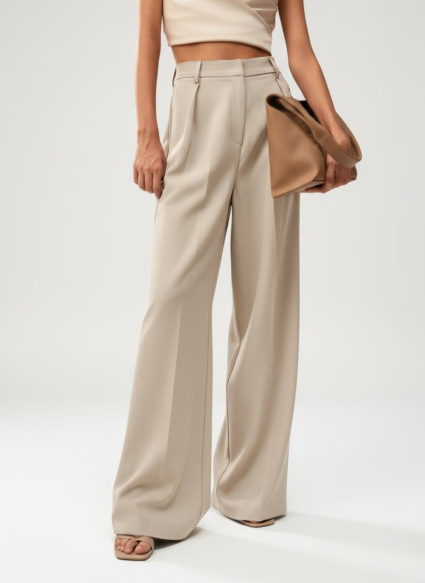 High Waist Tailored Wide Leg Pants with Clean Finish