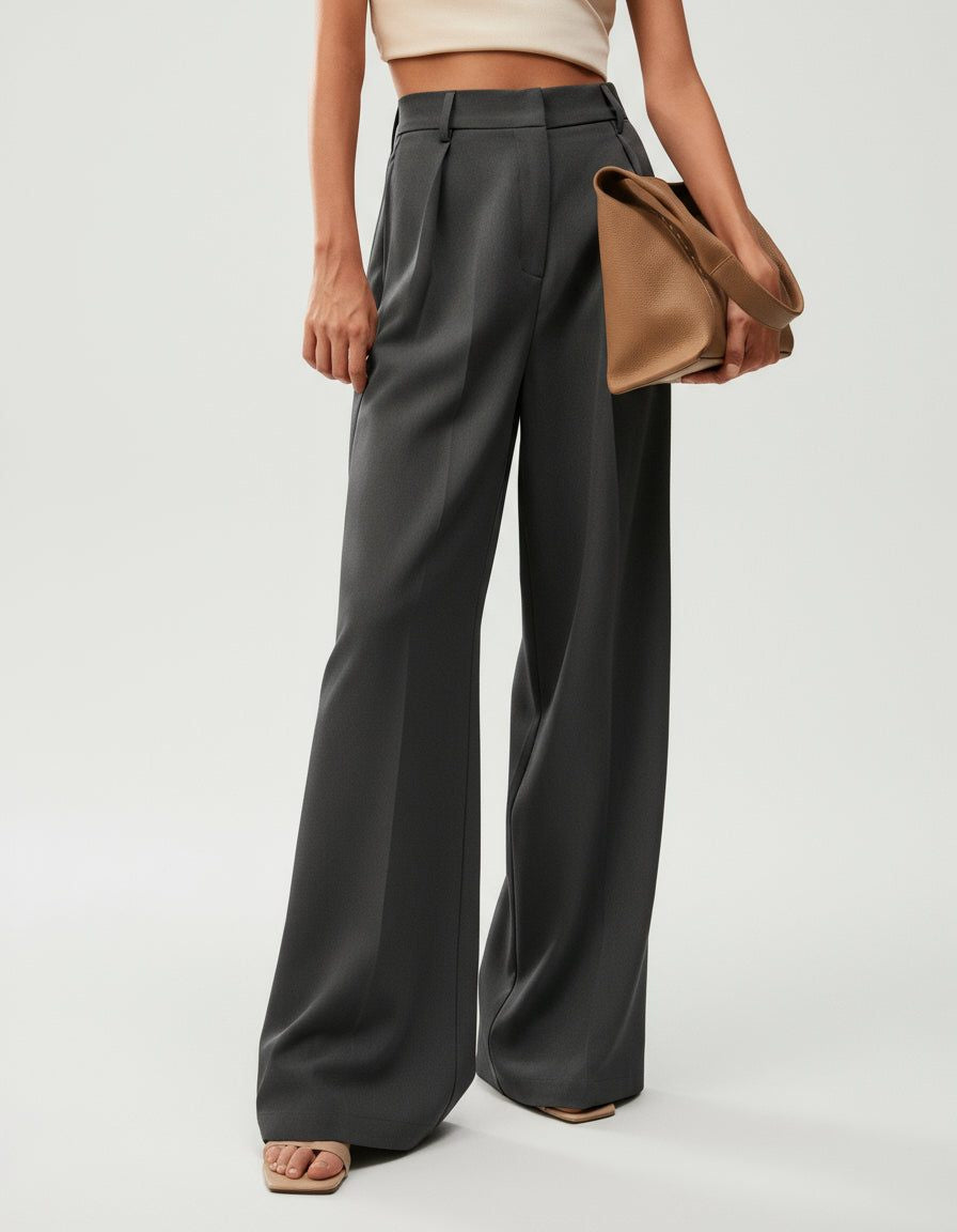 High Waist Tailored Wide Leg Pants with Clean Finish