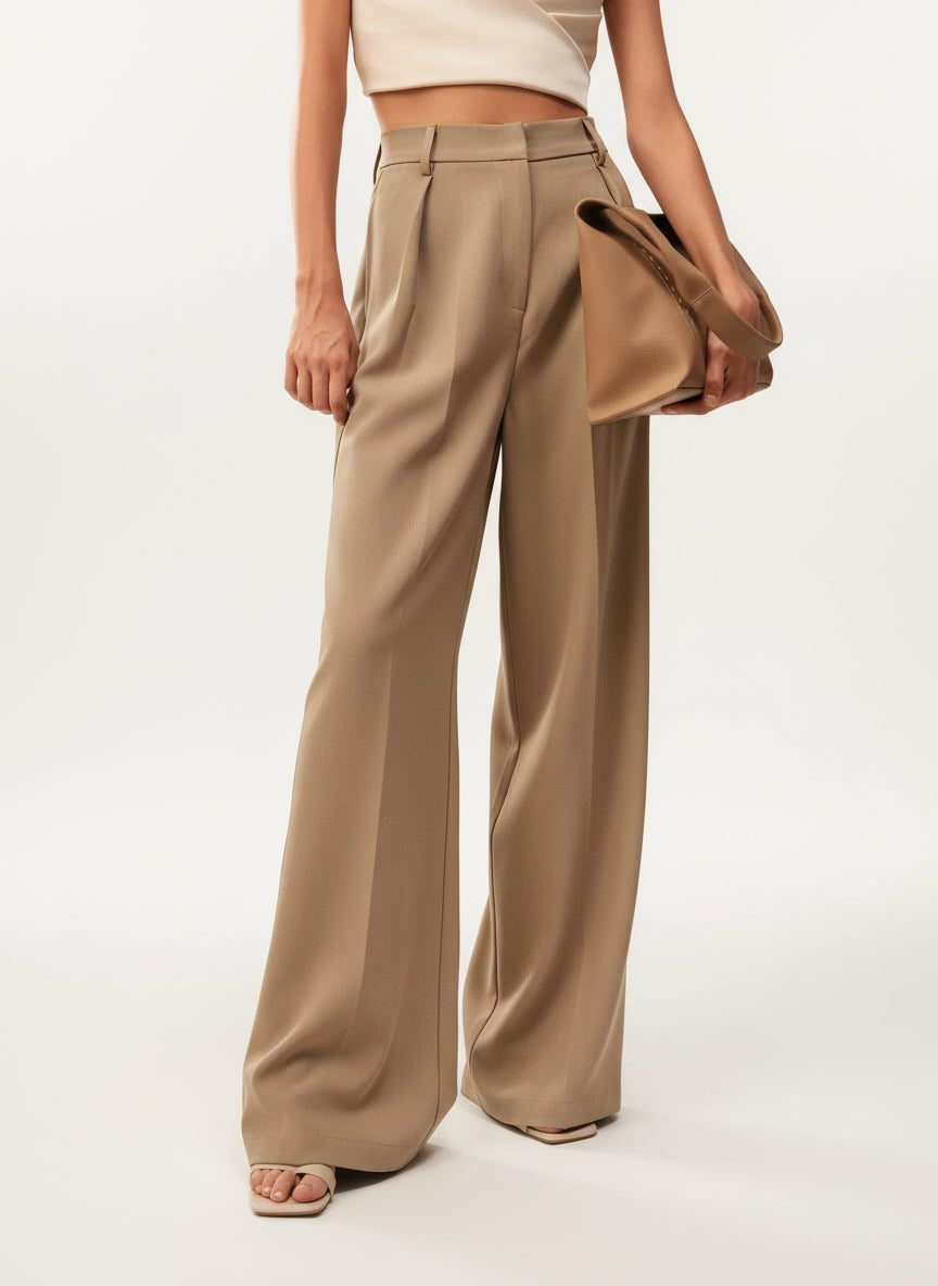 High Waist Tailored Wide Leg Pants with Clean Finish