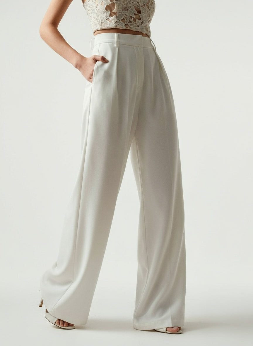 High Waist Tailored Wide Leg Pants with Clean Finish