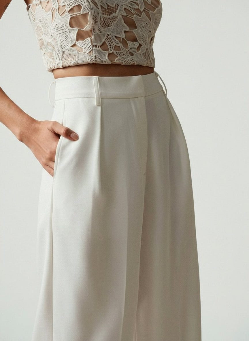 High Waist Tailored Wide Leg Pants with Clean Finish
