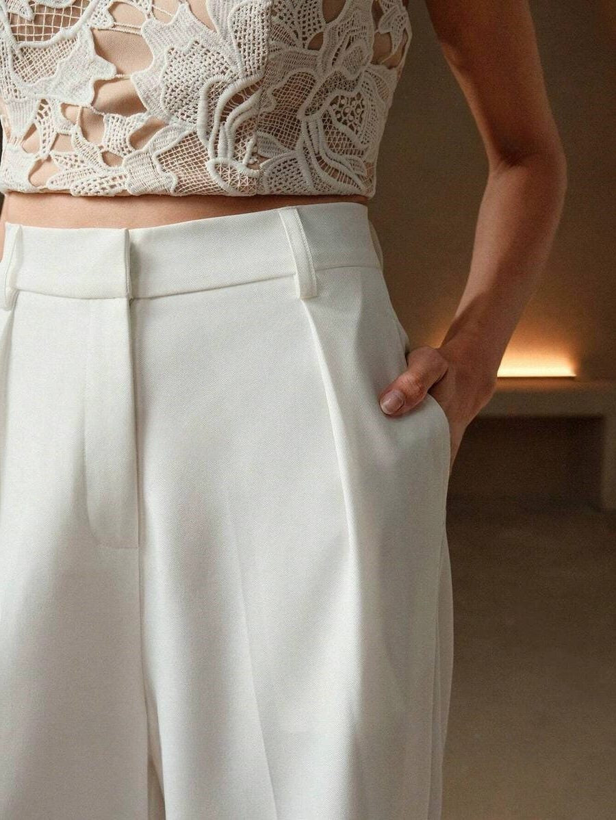 High Waist Tailored Wide Leg Pants with Clean Finish