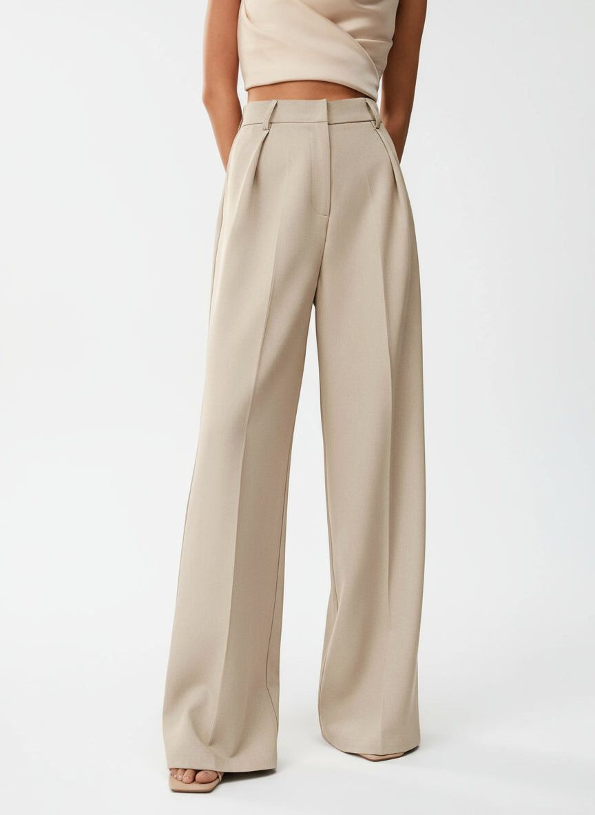 High Waist Tailored Wide Leg Pants with Clean Finish