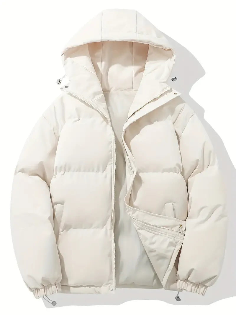 Hooded Puffer Jacket with Quilted Padding and Zip Closure - White