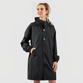 Hooded Rain Jacket with Button Front and Side Pockets - Black