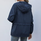 Hooded Rain Jacket with Drawstring Hood and Welt Pockets