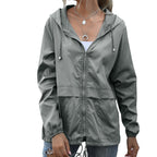 Hooded Rain Jacket with Drawstring Hood and Welt Pockets