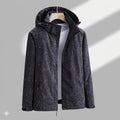 Hooded Rain Jacket with Textured Pattern and Zip Pockets - Black
