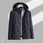 Hooded Rain Jacket with Textured Pattern and Zip Pockets - Black