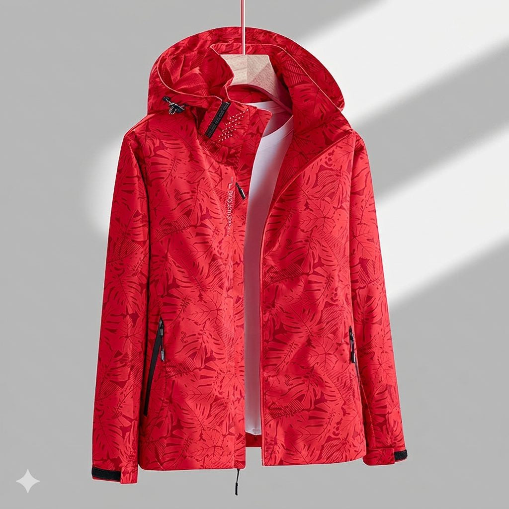 Hooded Rain Jacket with Textured Pattern and Zip Pockets