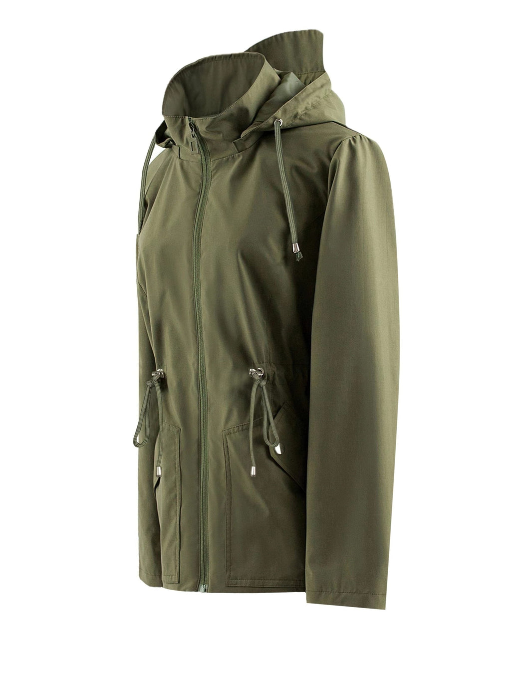 Hooded Zip-Up Rain Jacket with Waist Adjusters