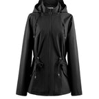 Hooded Zip-Up Rain Jacket with Waist Adjusters