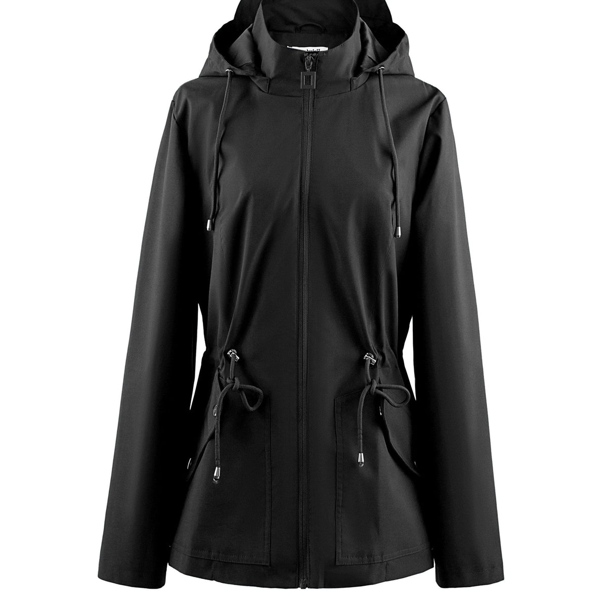 Hooded Zip-Up Rain Jacket with Waist Adjusters