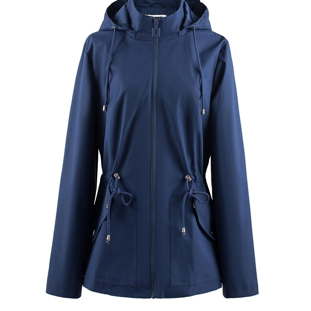 Hooded Zip-Up Rain Jacket with Waist Adjusters