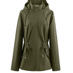 Hooded Zip-Up Rain Jacket with Waist Adjusters