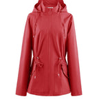 Hooded Zip-Up Rain Jacket with Waist Adjusters