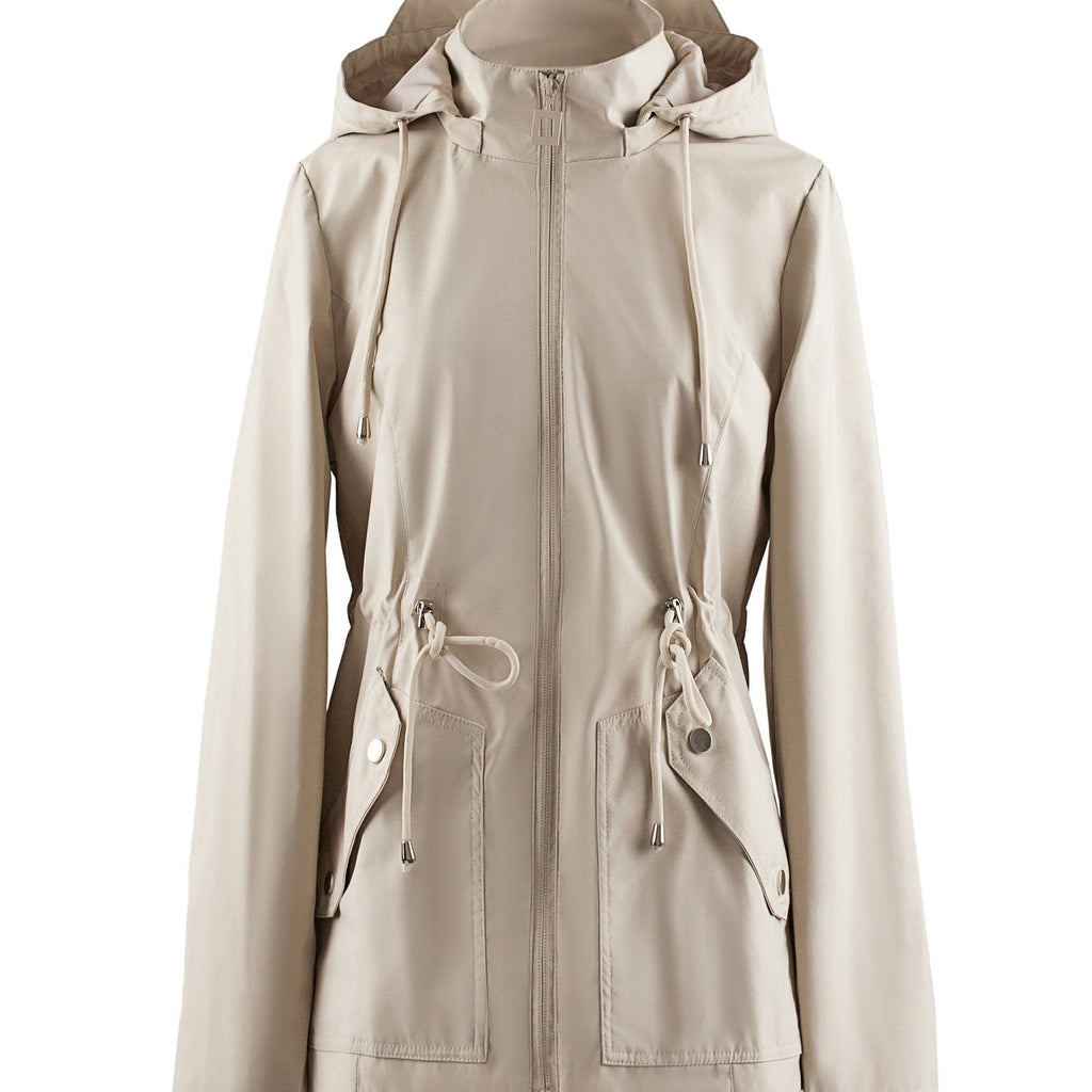 Hooded Zip-Up Rain Jacket with Waist Adjusters