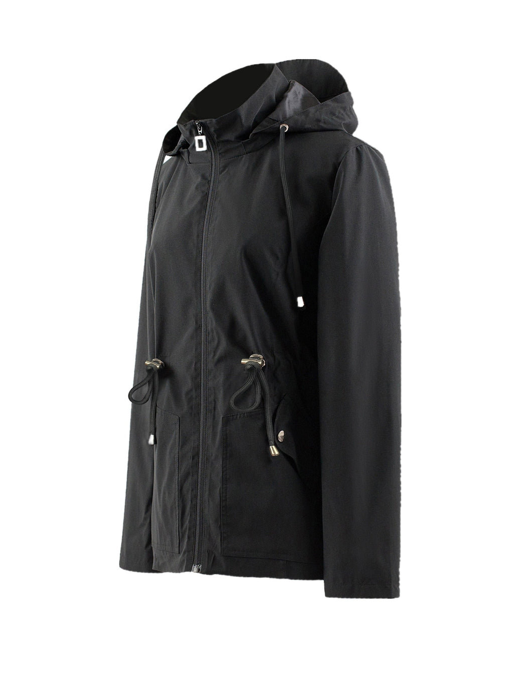 Hooded Zip-Up Rain Jacket with Waist Adjusters