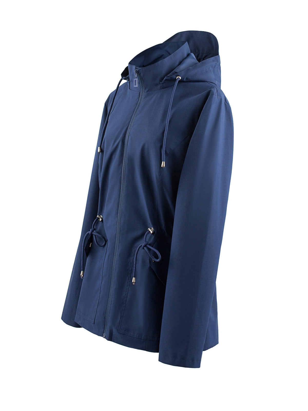 Hooded Zip-Up Rain Jacket with Waist Adjusters