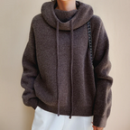 Knit Hooded Sweater with Drawstring and Ribbed Cuffs