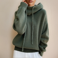 Knit Hooded Sweater with Drawstring and Ribbed Cuffs - Green