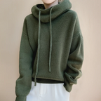 Knit Hooded Sweater with Drawstring and Ribbed Cuffs