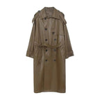Leather-Look Longline Trench Coat with Tie Belt