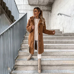 Longline Teddy Coat with Notched Collar and Button Front