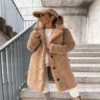 Longline Teddy Coat with Notched Collar and Button Front