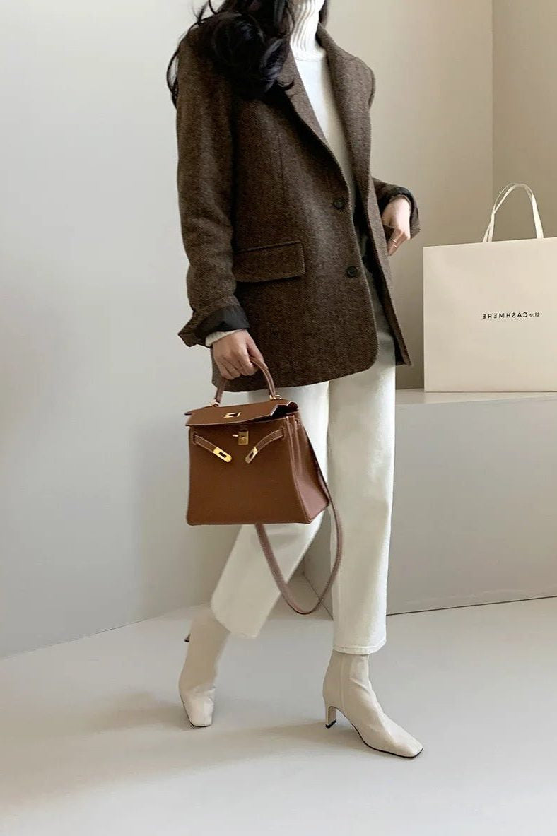 Oversized Blazer with Notched Collar and Textured Surface